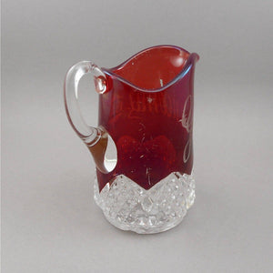 Antique 1910 Carnival Souvenir Ruby Flash Pressed Glass Red Etch Creamer Pitcher Grandma