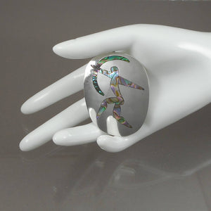 Vintage Mid Century Abalone Archer Pendant Brooch APO Taxco Mexico Sterling Silver Inlaid Shell Pin Modernist Design Sagittarius Zodiac