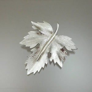 Vintage Marcel Boucher Maple Leaf Brooch - Brushed Silver Tone - Signed Designer Pin - Estate Collection Jewelry - Excellent Condition