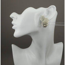 Load image into Gallery viewer, Vintage 1950s Crown Kramer Earrings and Brooch Set - Textured and Glossy Silver Tone - Wreath and Feather Design Pin and Clip Ons - Signed Designer Estate Collection Jewelry - Excellent Condition