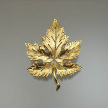 Load image into Gallery viewer, Vintage Crown Trifari Maple Leaf Brooch - Brushed Gold Tone - Signed Designer Pin - Estate Collection Jewelry - Excellent Condition