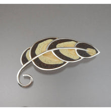 Load image into Gallery viewer, Large Vintage David Urso Artisan Crafted Brooch - Leaf or Feather Pin - Handmade, Resin Inlay, Sterling Silver - American Jewelry Artist
