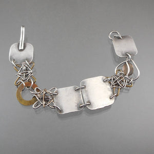 Vintage Angela Duffin Artisan Bracelet - Handmade, American Artist - Sterling Silver, Brass, Glass and Stones