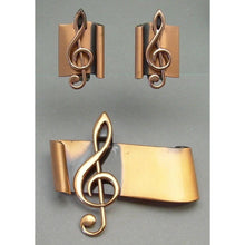Load image into Gallery viewer, 1950s Renoir Set Copper Brooch and Earrings Set - Music Theme Treble G Clef Pin and Clip On Signed Vintage Designer Costume Jewelry