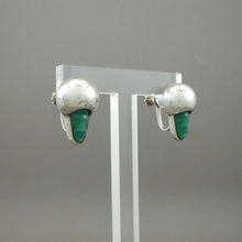 Load image into Gallery viewer, Vintage Mid Century Mexican * Mask Earrings - Green Onyx and Sterling Silver * - Screw Backs - Carved Stone Faces