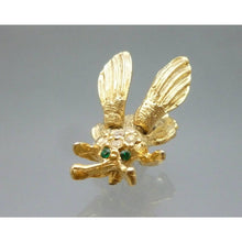 Load image into Gallery viewer, 60s Bumble Bee or Fly Trembler Brooch Gold Tone Rhinestone Vintage Insect Bug Pin, Green Eyes, Retro Jewelry in the Style of Hattie Carnegie