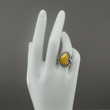 Load image into Gallery viewer, Vintage Artisan Egg Yolk Amber Ring 7 1/4 Sterling Silver Southwestern Handmade