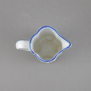 Antique or Vintage Glass Creamer Pitcher Flow Blue Delft Style White Milk Jug Windmill Design Delftware