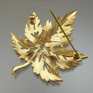 Vintage Crown Trifari Maple Leaf Brooch - Brushed Gold Tone - Signed Designer Pin - Estate Collection Jewelry - Excellent Condition