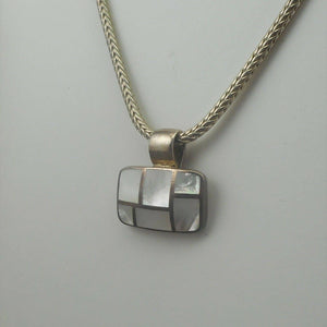 Vintage Mother of Pearl Shell Sterling Silver Pendant w/ Chain Modern Geometric