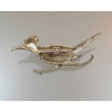 Load image into Gallery viewer, Vintage Silver Tone Brooch Roadrunner Bird Pin Red Rhinestone Eye Estate Costume Jewelry