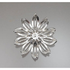 Large Vintage Monet Daisy Brooch - circa 1960 Matte Silver Tone Flower Pin - Signed Designer Estate Collection Jewelry