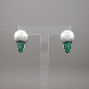 Vintage Mid Century Mexican * Mask Earrings - Green Onyx and Sterling Silver * - Screw Backs - Carved Stone Faces