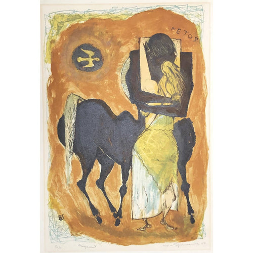 Benton Spruance Original Print - Fragment, 1954 - Color Lithograph, Signed and Numbered - Mythology, Religion