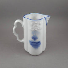 Load image into Gallery viewer, Antique or Vintage Glass Creamer Pitcher Flow Blue Delft Style White Milk Jug Windmill Design Delftware