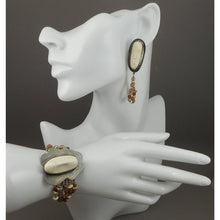 Load image into Gallery viewer, Vintage Candy Caldwell Artisan Crafted Jewelry Set - Bracelet and Earrings - Hand Carved Bone Masks / Faces, Sterling Silver, Beads - Made in Southwestern USA