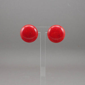 Vintage 1930s / 1940s Bakelite Earrings - Cherry Red Marble - Button Style with Screw Backs - Early Plastic Estate Costume Jewelry