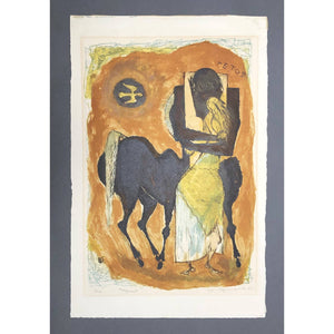Benton Spruance Original Print - Fragment, 1954 - Color Lithograph, Signed and Numbered - Mythology, Religion
