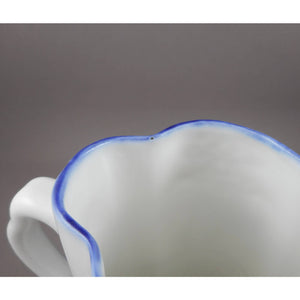 Antique or Vintage Glass Creamer Pitcher Flow Blue Delft Style White Milk Jug Sailboat Gondola Design Delftware