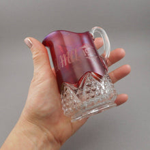 Load image into Gallery viewer, Antique 1910 Carnival Souvenir Ruby Flash Pressed Glass Red Etch Creamer Pitcher Grandma