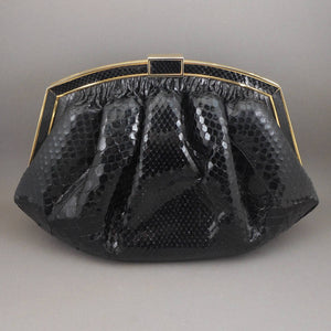 Vintage Colombetti Snakeskin Convertible Purse - Clutch and Shoulder Bag - Black and Gold Frame Handbag