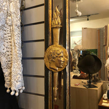 Load image into Gallery viewer, Antique or Vintage Mirror - Neoclassical Regency Roman Empire Style - Gilded and Black Painted Wood - Soldiers and Lion Heads