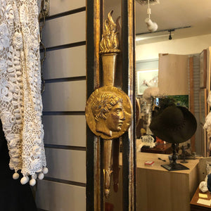 Antique or Vintage Mirror - Neoclassical Regency Roman Empire Style - Gilded and Black Painted Wood - Soldiers and Lion Heads