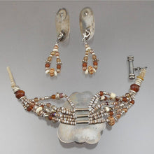 Load image into Gallery viewer, Vintage Candy Caldwell Artisan Crafted Jewelry Set - Bracelet and Earrings - Hand Carved Bone Masks / Faces, Sterling Silver, Beads - Made in Southwestern USA