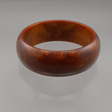 Load image into Gallery viewer, Vintage Authentic Bakelite Bracelet 1&quot; Wide Plastic Bangle Marbled Brown