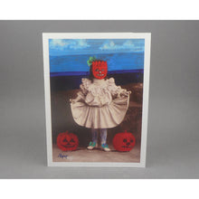 Load image into Gallery viewer, Peter Paone / Peacock Studio Fine Art Greeting Card - &quot;Halloween&quot;  Girl with Pumpkin Head- Collage and Paint on Victorian Photograph of a Child