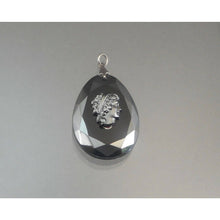 Load image into Gallery viewer, Vintage 1980s Victorian Revival Cameo Style Pendant Black Frosted Glass Teardrop