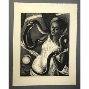 Benton Spruance Original Print - Night in Eden, 1947 - Lithograph, Signed, Limited Edition of 30 - Woman and Serpent, Snake