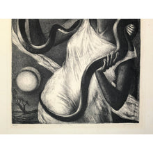 Load image into Gallery viewer, Benton Spruance Original Print - Night in Eden, 1947 - Lithograph, Signed, Limited Edition of 30 - Woman and Serpent, Snake