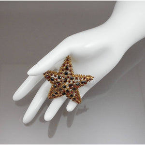 Large Vintage Faux Garnet Star Brooch, circa 1960 - Gold Tone, Red Rhinestones - Victorian Revival Pin - Estate Costume Jewelry Collection