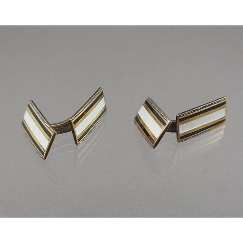 Vintage Art Deco David Andersen Cuff Links Double Sided Guilloche Enamel Sterling Silver Gold Cufflinks