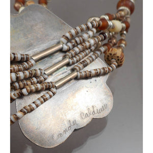 Vintage Candy Caldwell Artisan Crafted Jewelry Set - Bracelet and Earrings - Hand Carved Bone Masks / Faces, Sterling Silver, Beads - Made in Southwestern USA